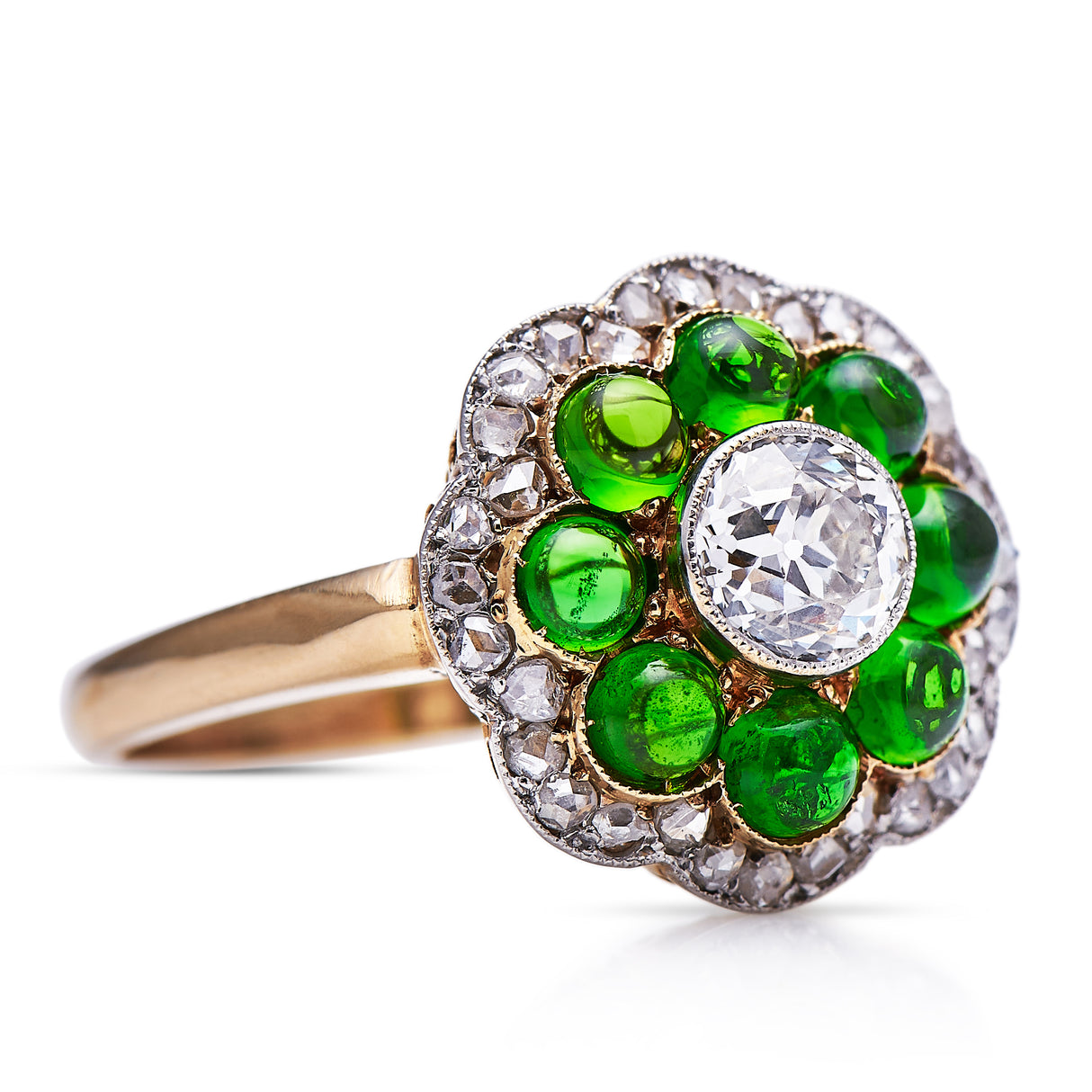 Antique_Rings | Vintage_rings Edwardian, 18ct Gold, Cabochon Demantoid Garnet and Diamond Ring