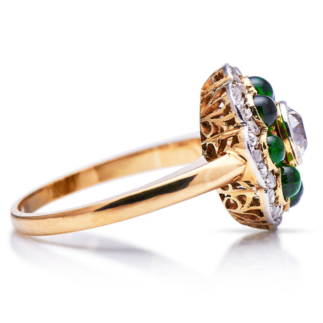 Antique_Rings | Vintage_rings Edwardian, 18ct Gold, Cabochon Demantoid Garnet and Diamond Ring