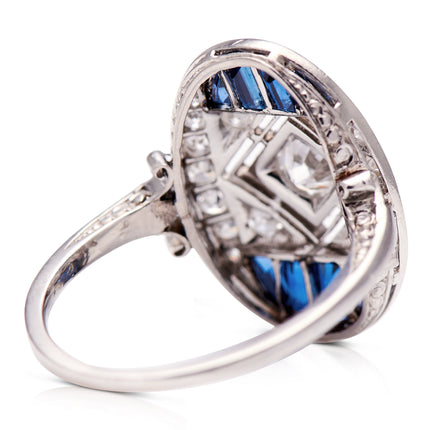 Art Deco Diamond and Sapphire Ring, Platinum