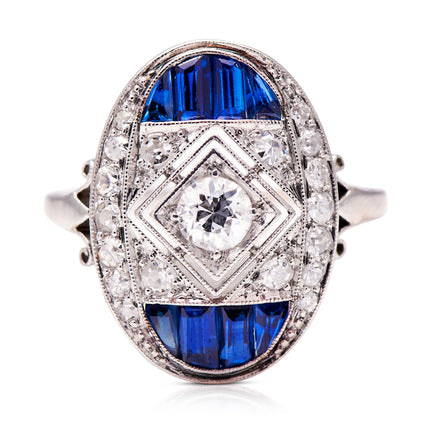 Art-Deco-Platinum-Sapphire-Diamond-Antique-Ring-Vintage-Jewelery-Boutique