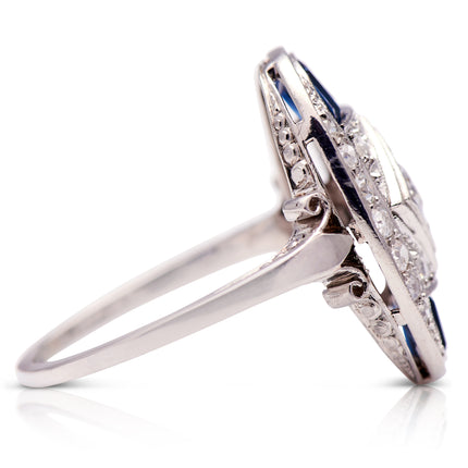 Art Deco Diamond and Sapphire Ring, Platinum