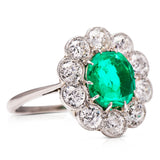 Edwardian, platinum, Colombian emerald & diamond cluster ring