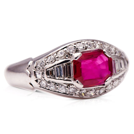 Vintage, Burmese Ruby and Diamond Cluster Ring