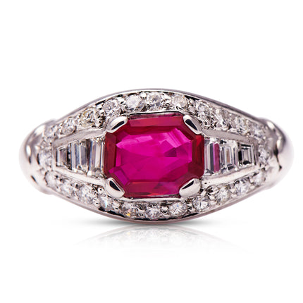 Vintage, Burmese Ruby and Diamond Cluster Ring