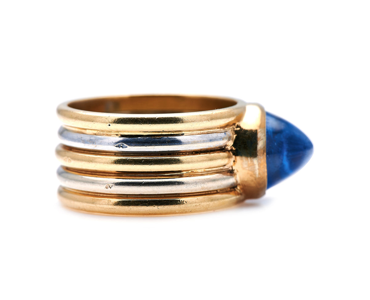 18ct Gold, French, Sri Lankan Cabochon Sapphire Ring