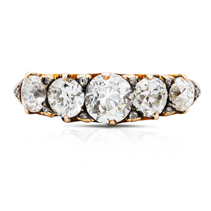 Victorian-Yellow-Gold-Five-Stone-Half-Hoop-Diamond-Ring-Antique-Jewellery-18ct-Yellow-Gold