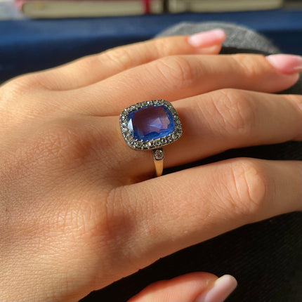 Early 19th Century Victorian, 5ct Sri Lankan Sapphire and Diamond Ring, 18ct Yellow Gold