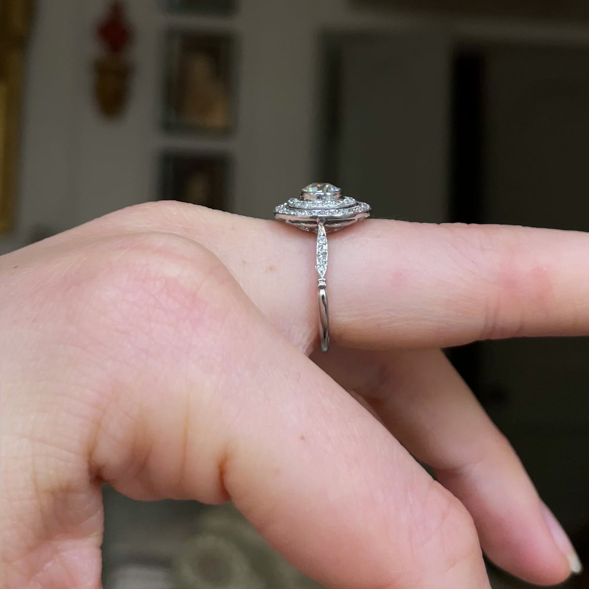 Antique | Art Deco, platinum, diamond target ring