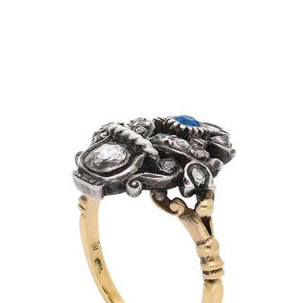 Antique Sapphire and Diamond Giardinetti Ring, 14ct Yellow Gold