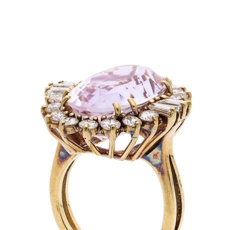 Morganite and diamond cluster cocktail ring, side view. 