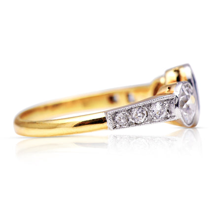 Edwardian, Sapphire and Diamond Engagement Ring, 18ct Yellow Gold, Platinum