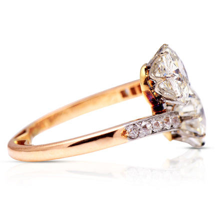 Antique, Edwardian, 2.76ct Diamond Toi Et Moi Ring, Platinum, 18ct Yellow Gold