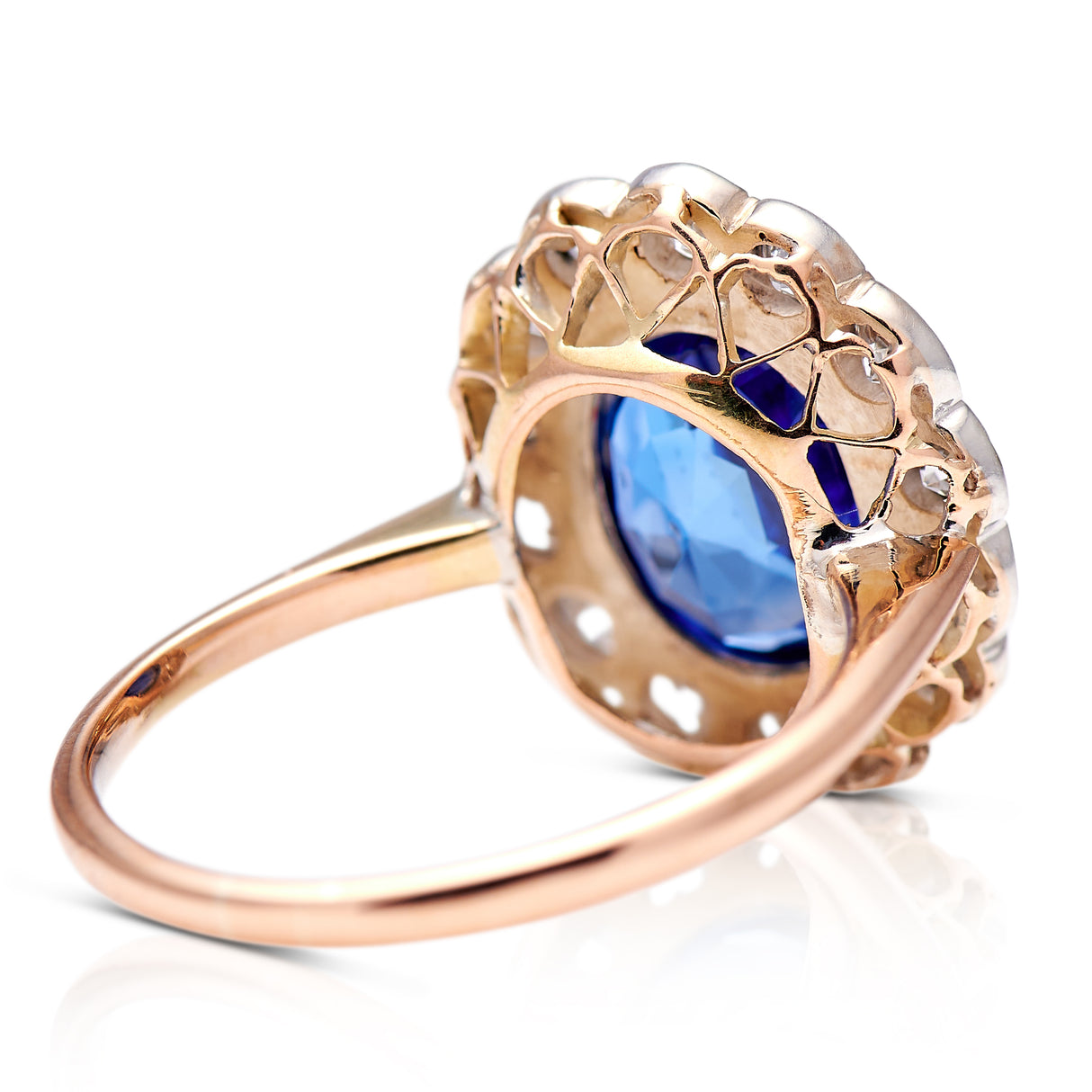Edwardian | 18ct Gold, Natural Burmese Sapphire and Diamond Cluster Ring