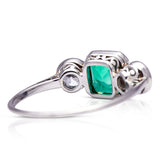 Art Deco | platinum, brazilian emerald & diamond three-stone ring