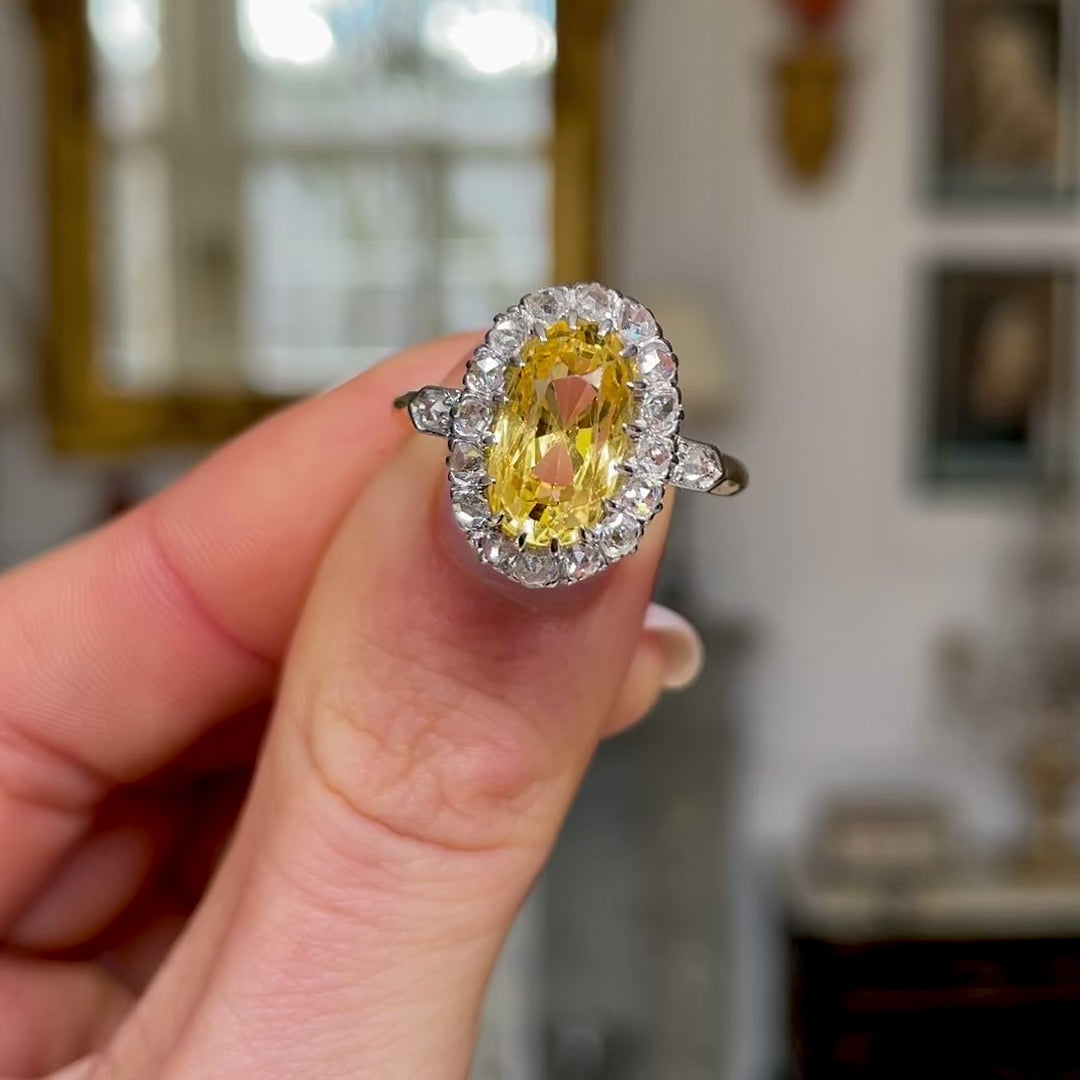 Antique French yellow sapphire & diamond cluster ring