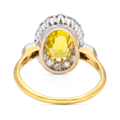 Antique French Yellow Sapphire and Diamond Cluster Ring, 18ct Yellow Gold