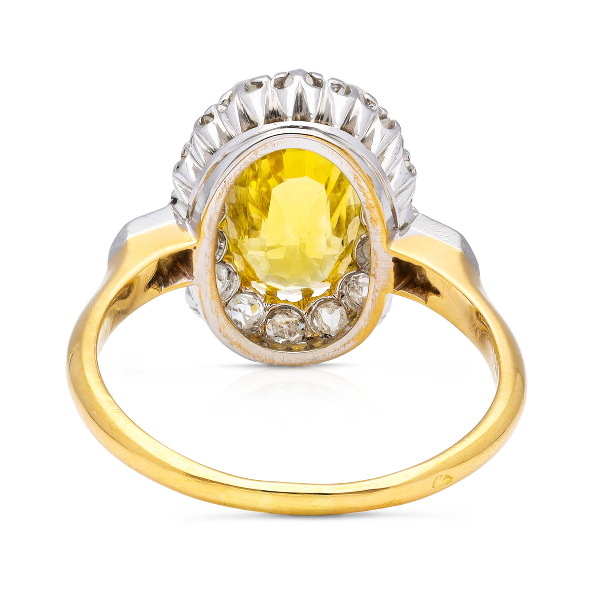 Antique French yellow sapphire & diamond cluster ring, 18ct yellow gold