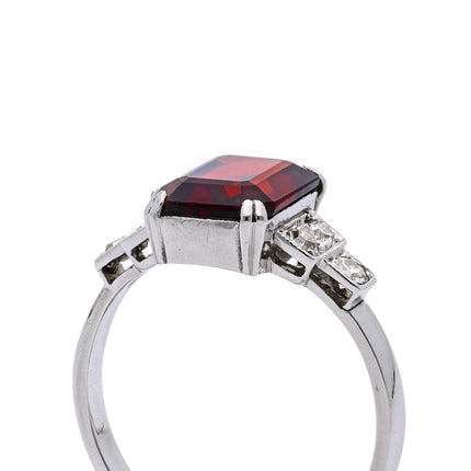Art Deco Garnet and Diamond Ring, Platinum