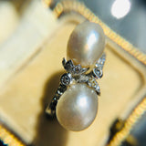 Antique, Edwardian, platinum, natural pearl & diamond ring