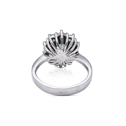 Austrian Emerald and Diamond Cluster Ring, 14ct White Gold