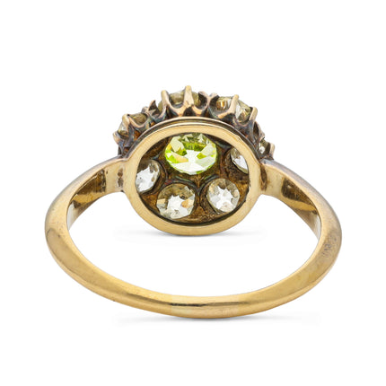 Antique Green-Yellow Diamond Cluster Engagement Ring, 18ct Yellow Gold