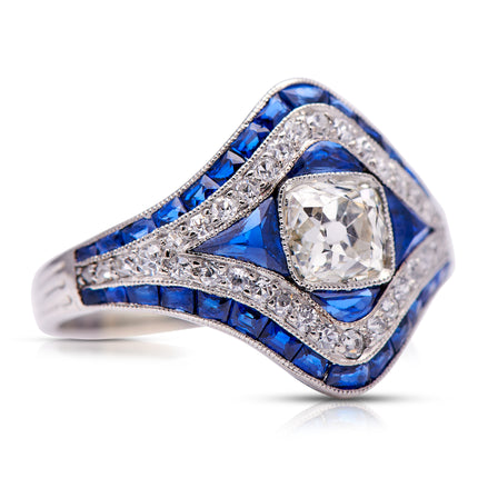 Art Deco | Platinum, Diamond and Sapphire Ring