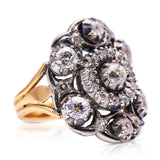 Antique, Portuguese 19th century diamond ring, 18ct yellow gold and silver