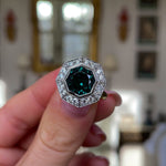 Contemporary, tourmaline and diamond hexagonal cluster ring, 18ct yellow gold and platinum