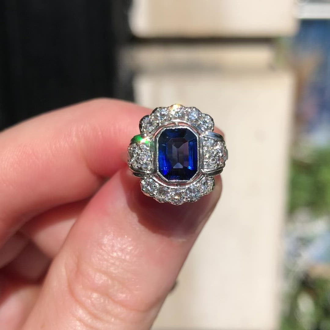 Vintage, Art Deco 1930s, sapphire and diamond cluster ring