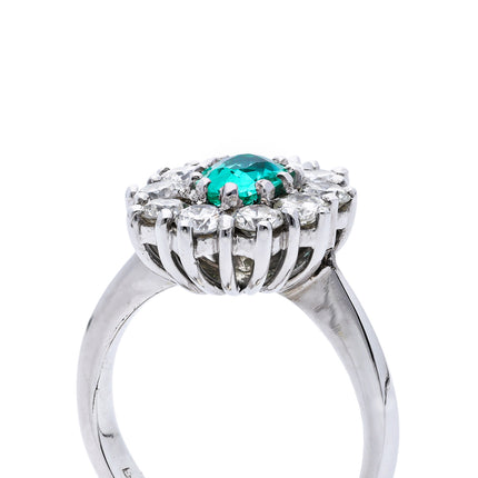 Austrian Emerald and Diamond Cluster Ring, 14ct White Gold