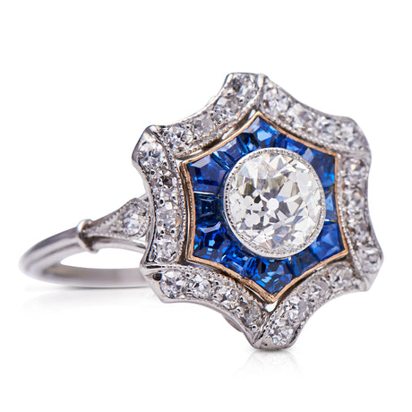 Sold | Art Deco, platinum diamond and sapphire cluster ring