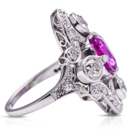 Art-Deco-Saddle-Ring-Pink-Sapphire-Diamond-Millegrain-Antique