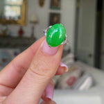 Art Deco | cabochon imperial jade & diamond ring