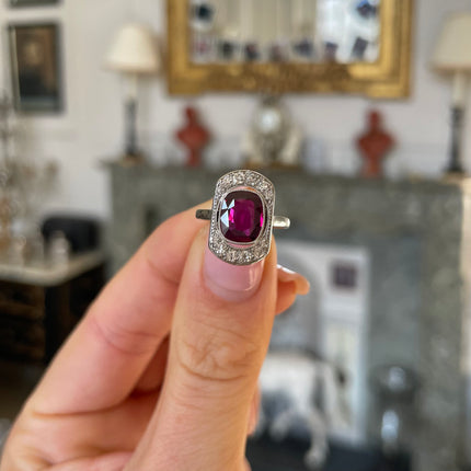 Art Deco | 2ct Ruby and Diamond Ring, Platinum
