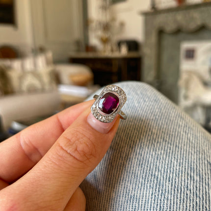 Art Deco | 2ct Ruby and Diamond Ring, Platinum