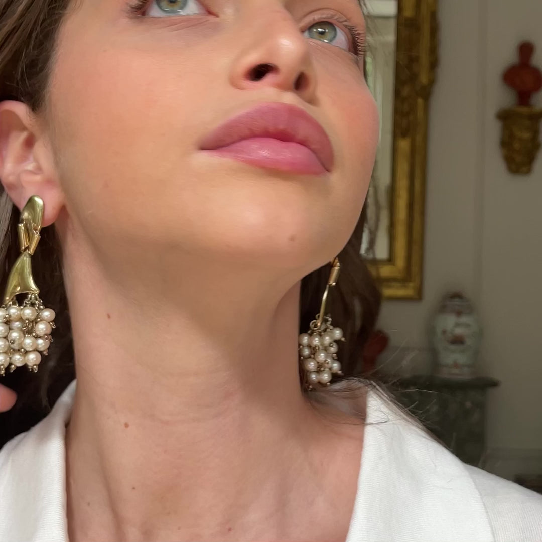 Art Deco | Pearl and Diamond Earrings, 18ct Yellow Gold