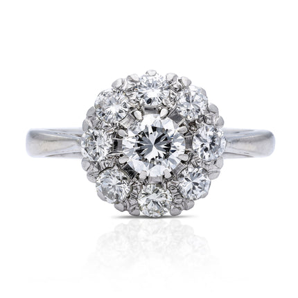 Vintage-Art-Deco-Diamond-Cluster-Engagement-Ring-18ct-White-Gold