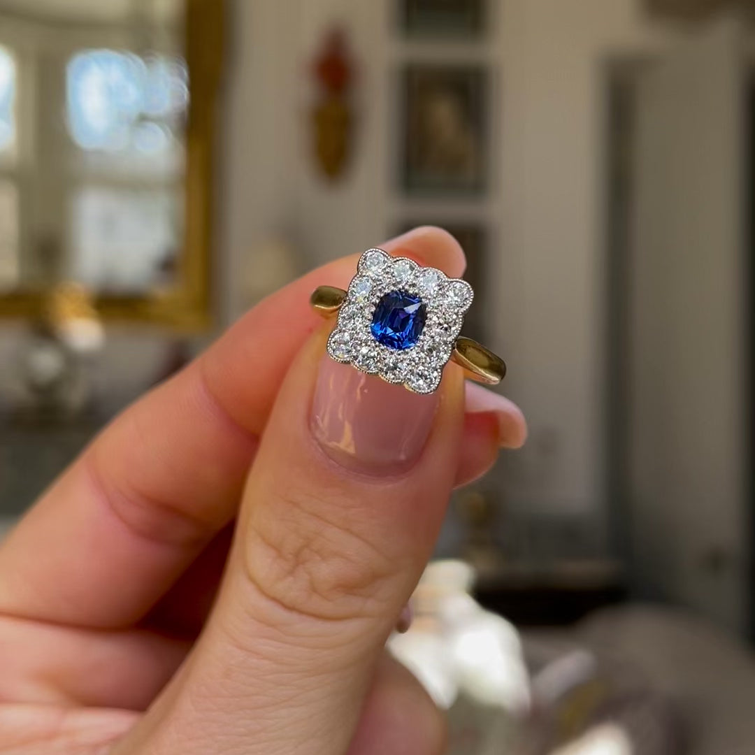 Edwardian, 18ct Gold, Sapphire and Diamond Cluster Ring