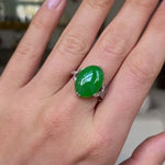 Art Deco | cabochon imperial jade & diamond ring