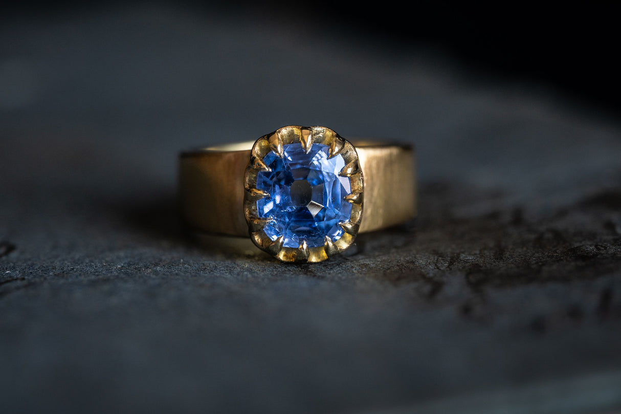 Victorian, 18ct Gold, Cushion-Cut Sapphire Engagement Ring | Antique Rings | Antique Ring Boutique | Vintage Engagement Rings | Antique Engagement Rings