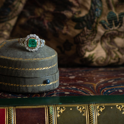 Edwardian, 18ct Gold, Garland Style, Emerald and Diamond Ring