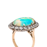 Antique opal and paste cluster ring, side view.