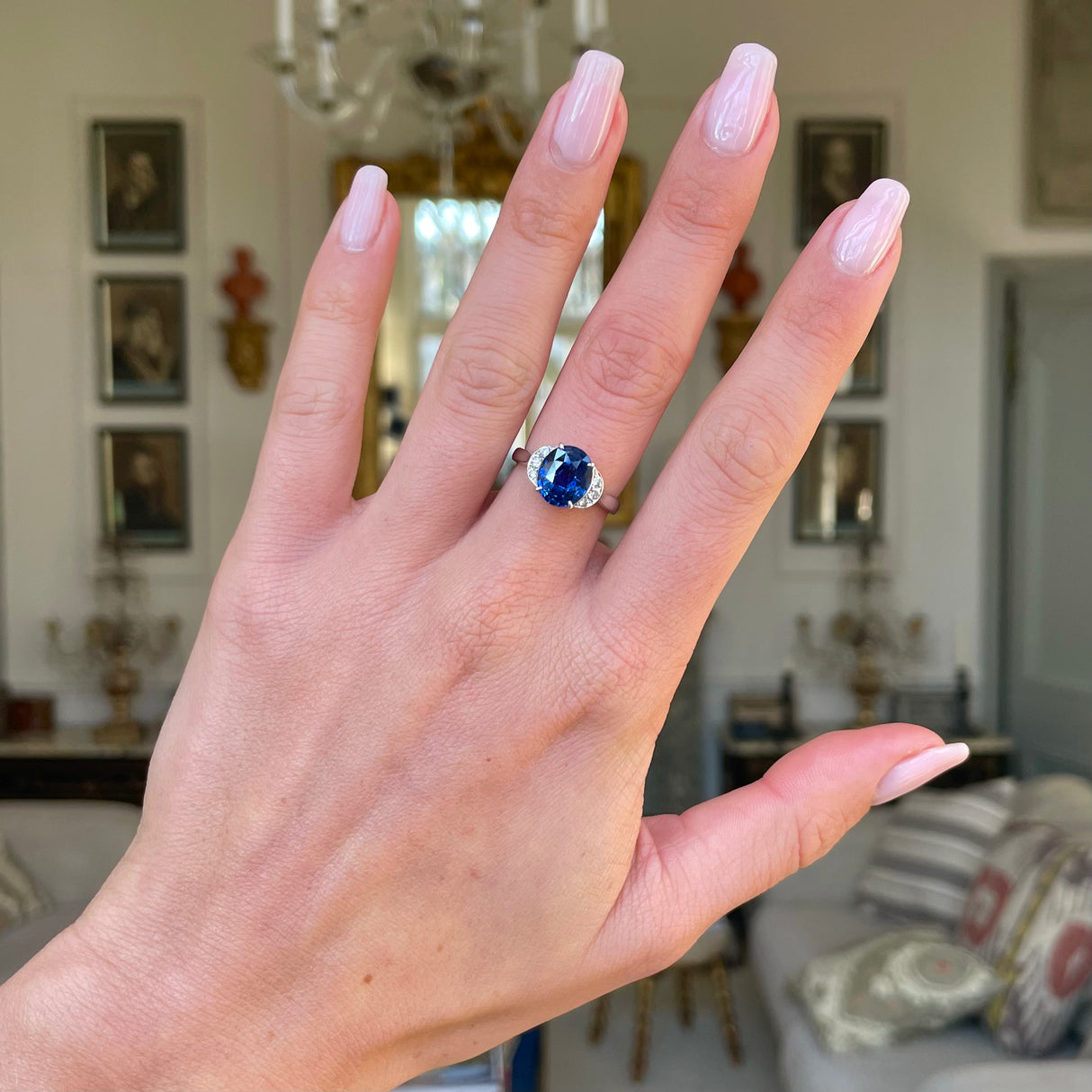 Engagement | 3ct oval sapphire and diamond ring, platinum