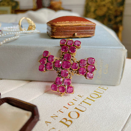 Georgian | Pink Paste  Maltese Cross Pendant
