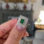 Antique, Art Deco emerald & diamond cluster ring
