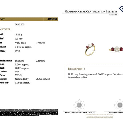 Edwardian, French, Diamond and Ruby Three Stone Ring
