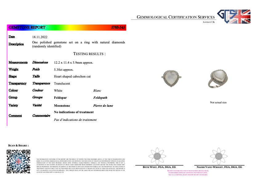 Heart Cabochon Moonstone and Diamond Ring, Platinum