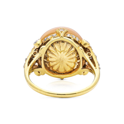 Belle Époque, 18ct Gold, Cabochon Peach Moonstone and Diamond Ring