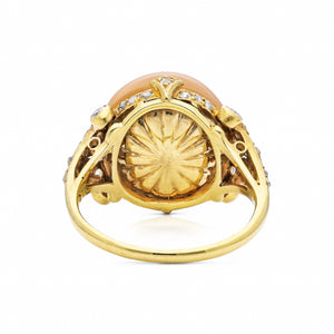 Belle Époque, cabochon peach moonstone & diamond ring