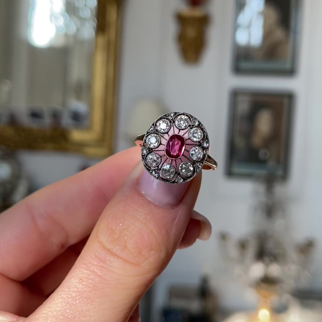 Belle Époque ruby & diamond cluster ring